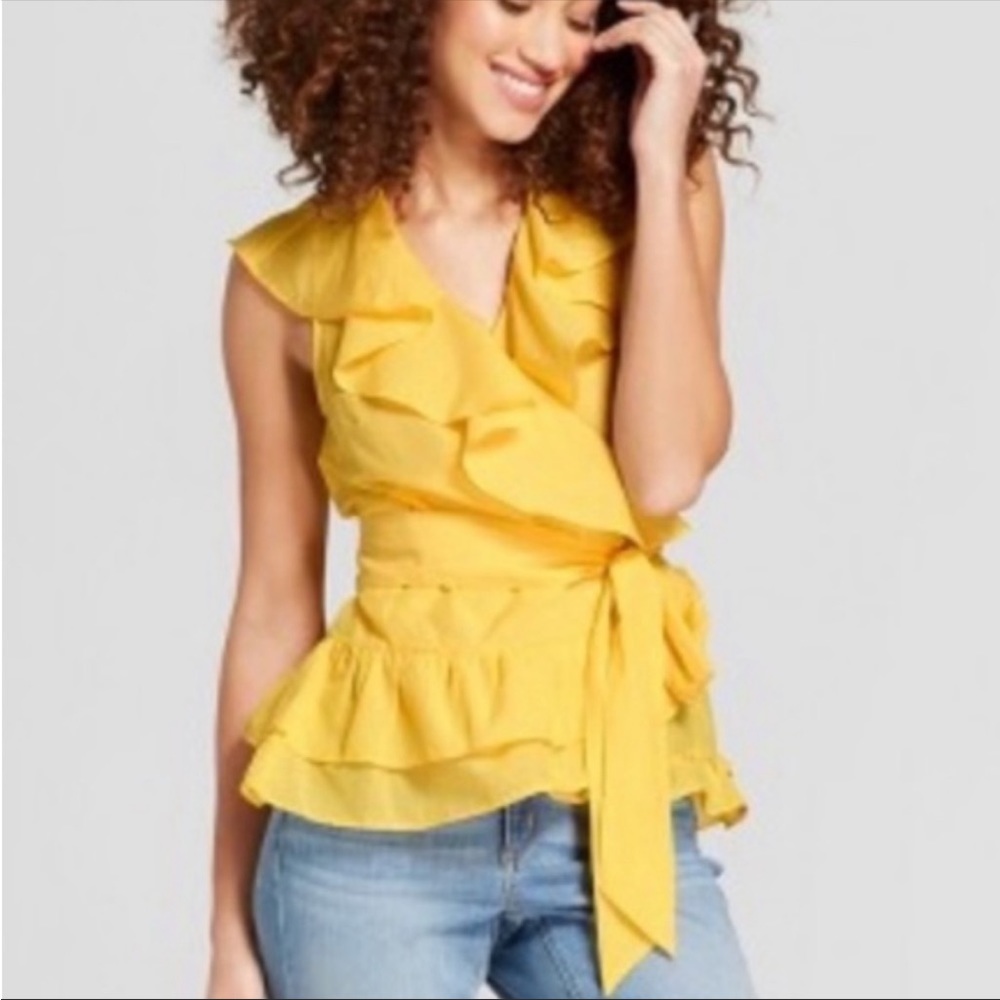 A New Day Ruffle Wrap Top XS